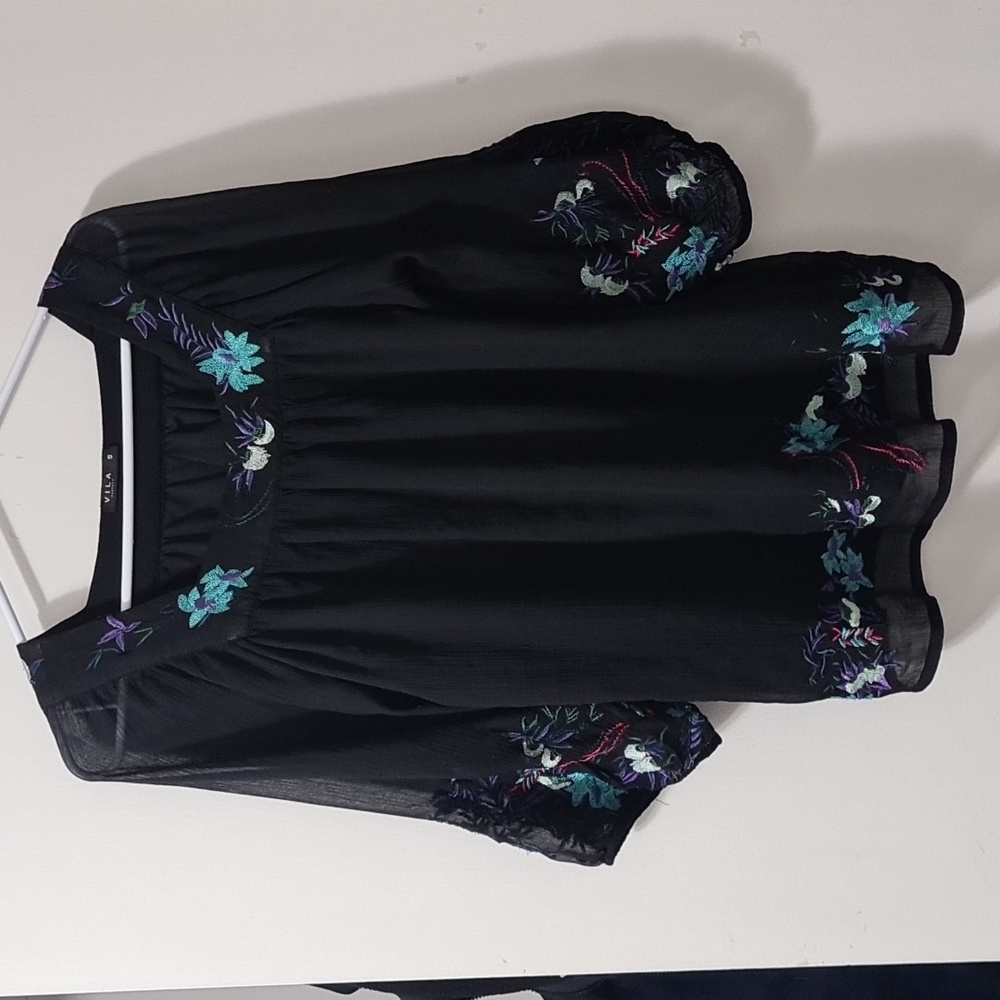 🟡Flower Flowy Blouse Black S